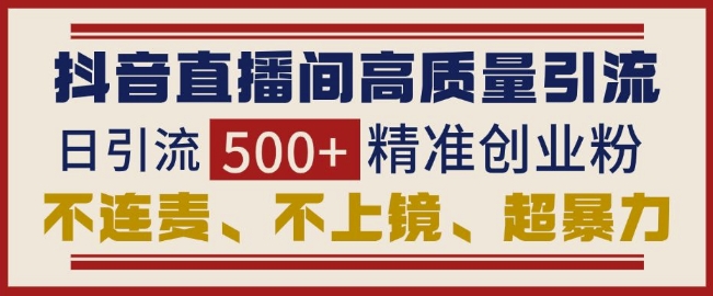 抖音直播间引流创业粉，无需连麦、不用上镜、超暴力，日引流500+高质量精准创业粉-Xiaobei云