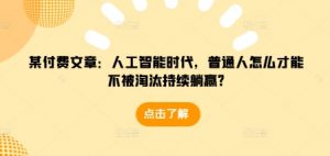 某付费文章:人工智能时代,普通人怎么才能不被淘汰持续躺赢?-Xiaobei云
