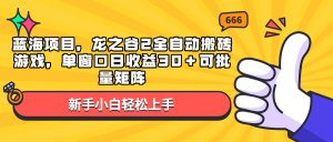 蓝海项目，龙之谷2全自动搬砖游戏，单窗口日收益30＋可批量矩阵-Xiaobei云
