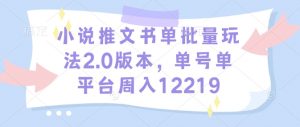 小说推文书单批量玩法2.0版本,单号单平台周入12219-Xiaobei云