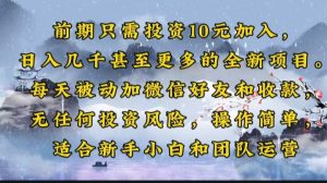 前期只需投资10元加入，日入几千甚至更多的全新项目。每天被动加微信好...-Xiaobei云