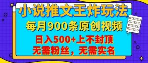 小说推文王炸玩法，一键代发，每月最多领900条原创视频，播放量收益日入5张，无需粉丝，无需实名【揭秘】-Xiaobei云