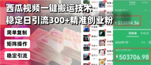 西瓜视频一键搬运技术，稳定日引流300+精准创业粉，简单可复制给团队，...-Xiaobei云