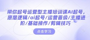 带你起号运营型主播培训课AI起号,底层逻辑/ai起号/运营晋级/主播进阶/基础操作/剪辑技巧-Xiaobei云