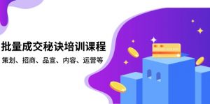 批量成交秘诀培训课程，策划、招商、品宣、内容、运营等-Xiaobei云