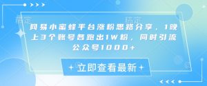 网易小蜜蜂平台涨粉思路分享，1晚上3个账号各跑出1W粉，同时引流公众号1000+-Xiaobei云