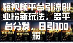 短视频平台引流创业粉新玩法，多平台分发，日引100粉-Xiaobei云