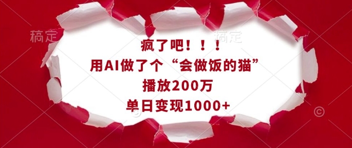 疯了吧！用AI做了个“会做饭的猫”，播放200万，单日变现1k-Xiaobei云
