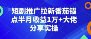 短剧推广拉新番茄锚点半月收益1万+大佬分享实操-Xiaobei云