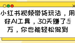 小红书视频带货玩法，用好AI工具，30天收益过W，你也能轻松做到-Xiaobei云