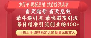 小红书 巧用跳板思维 每日暴力引流400＋精准创业粉 小白福音 效果拉满...-Xiaobei云