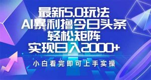 今日头条最新5.0玩法，思路简单，复制粘贴，轻松实现矩阵日入2000+-Xiaobei云