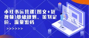 小红书运营课(图文+短视频)基础规则、策划定位、流量密码-Xiaobei云