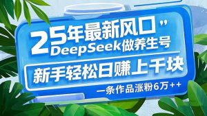 25年最新风口，用DeepSeek做养生号，新手轻松日赚上千块，一条作品涨粉...-Xiaobei云