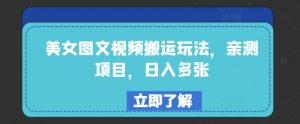 美女图文视频搬运玩法，亲测项目，日入多张-Xiaobei云