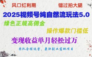 2025视频号纯自然流玩法5.0，绿色正规高佣金，操作爆款门槛低，变现收益单月轻松过万-Xiaobei云