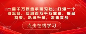 一品千万操盘手研习社，打爆一个引流品，实现百万千万业绩，爆品裂变，私域升单，发售实战-Xiaobei云