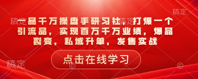 一品千万操盘手研习社，打爆一个引流品，实现百万千万业绩，爆品裂变，私域升单，发售实战-Xiaobei云