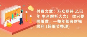 付费文章:万众期待 乙巳年 生肖解析大文! 你只要照着做,一整年都会财福顺利 (超细节整理)-Xiaobei云