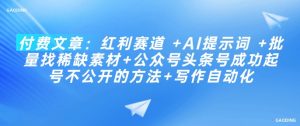 付费文章：红利赛道 +AI提示词 +批量找稀缺素材+公众号头条号成功起号不公开的方法+写作自动化-Xiaobei云