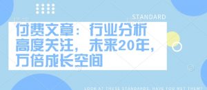付费文章:行业分析 高度关注,未来20年,万倍成长空间-Xiaobei云
