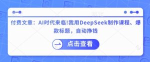 付费文章：AI时代来临！我用DeepSeek制作课程、爆款标题，自动挣钱-Xiaobei云