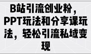 B站引流创业粉，PPT玩法和分享课玩法，轻松引流私域变现-Xiaobei云