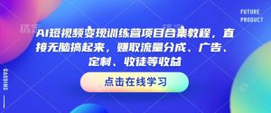 AI短视频变现训练营项目合集教程,直接无脑搞起来,赚取流量分成、广告、定制、收徒等收益(0302更新)-Xiaobei云