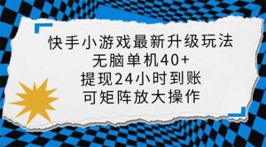 快手小游戏最新版升级玩法，新风口，无脑单机日入40+，可批量放大，小...-Xiaobei云
