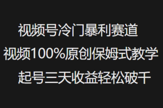视频号冷门暴利赛道视频100%原创保姆式教学起号三天收益轻松破千-Xiaobei云