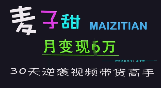 麦子甜30天逆袭视频带货高手，单月变现6W加特训营-Xiaobei云