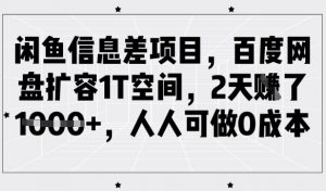 闲鱼信息差项目,百度网盘扩容1T空间,2天收益1k+,人人可做0成本-Xiaobei云