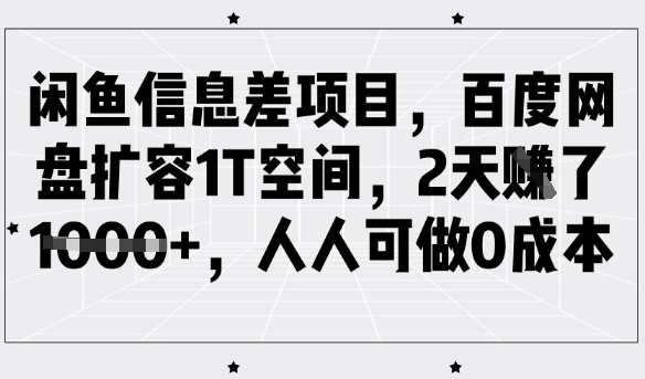 闲鱼信息差项目，百度网盘扩容1T空间，2天收益1k+，人人可做0成本-Xiaobei云