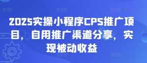 2025实操小程序CPS推广项目，自用推广渠道分享，实现被动收益-Xiaobei云