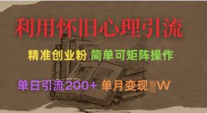 利用怀旧心理，引流创业粉，简单可矩阵操作，单日引流200+，月变现过W-Xiaobei云
