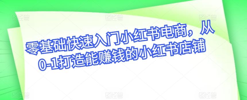 零基础快速入门小红书电商，从0-1打造能赚钱的小红书店铺-Xiaobei云