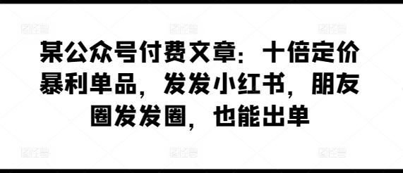 某公众号付费文章：十倍定价暴利单品，发发小红书，朋友圈发发圈，也能出单-Xiaobei云