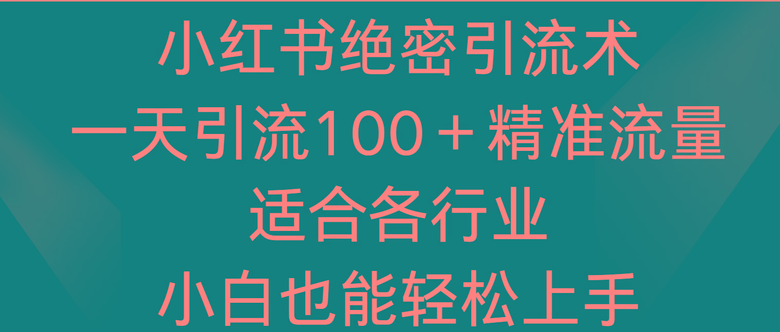 小红书绝密引流术，一天引流100＋精准流量，适合各个行业，小白也能轻松上手-Xiaobei云