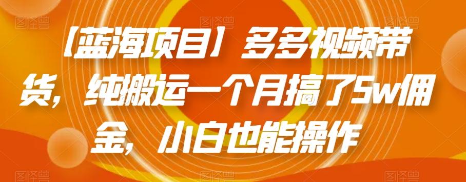 【蓝海项目】多多视频带货，纯搬运一个月搞了5w佣金，小白也能操作【揭秘】-Xiaobei云