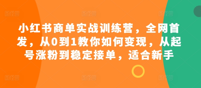 小红书商单实战训练营，全网首发，从0到1教你如何变现，从起号涨粉到稳定接单，适合新手-Xiaobei云