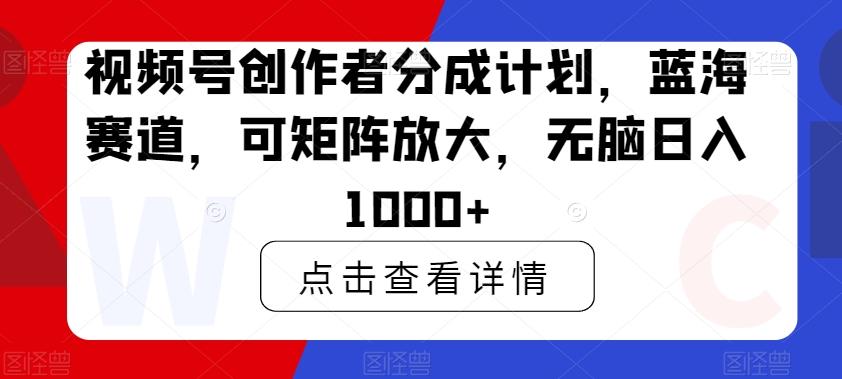 视频号创作者分成计划，蓝海赛道，可矩阵放大，无脑日入1000+-Xiaobei云
