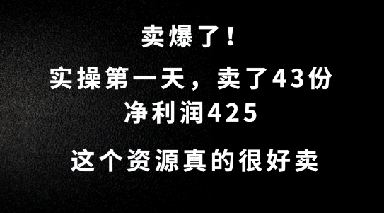 这个资源，需求很大，实操第一天卖了43份，净利润425【揭秘】-Xiaobei云
