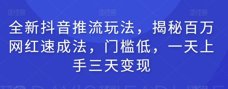 全新抖音推流玩法，揭秘百万网红速成法，门槛低，一天上手三天变现-Xiaobei云