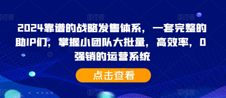 2024靠谱的战略发售体系，一套完整的助IP们，掌握小团队大批量，高效率，0 强销的运营系统-Xiaobei云