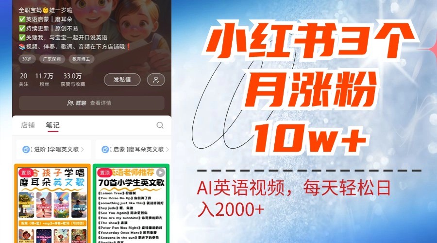 小红书三个月涨粉10W，AI英语视频0成本制作，每天轻松日入2000+-Xiaobei云