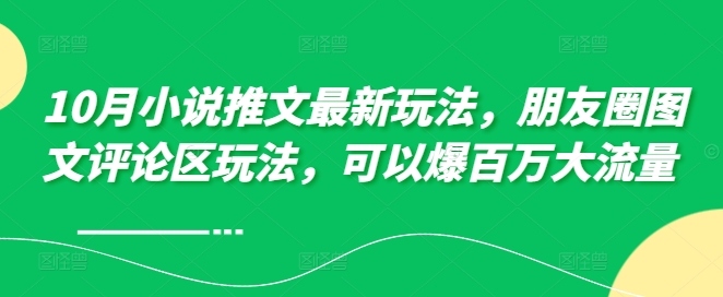 10月小说推文最新玩法，朋友圈图文评论区玩法，可以爆百万大流量 -Xiaobei云