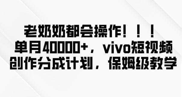 老奶奶都会操作，新平台无脑操作，单月40000+，vivo短视频创作分成计划【揭秘】-Xiaobei云