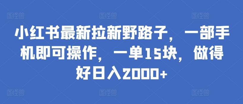 小红书最新拉新野路子，一部手机即可操作，一单15块，做得好日入2000+【揭秘】-Xiaobei云