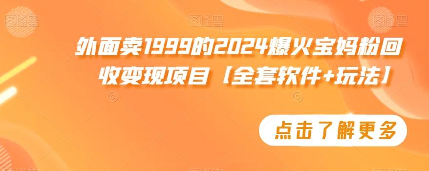 外面卖1999的2024爆火宝妈粉回收变现项目【全套软件+玩法】【揭秘】-Xiaobei云