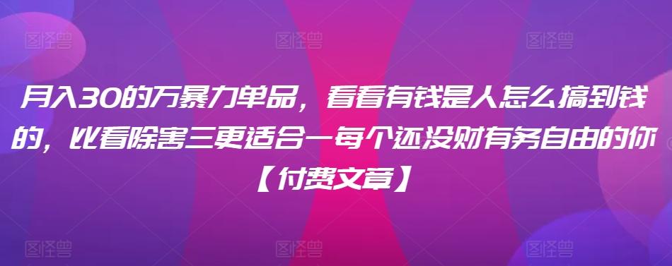 ​月入30‮的万‬暴力单品，​‮看看‬有钱‮是人‬怎么搞到钱的，比看除‮害三‬更适合‮一每‬个还没‮财有‬务自由的你【付费文章】-Xiaobei云